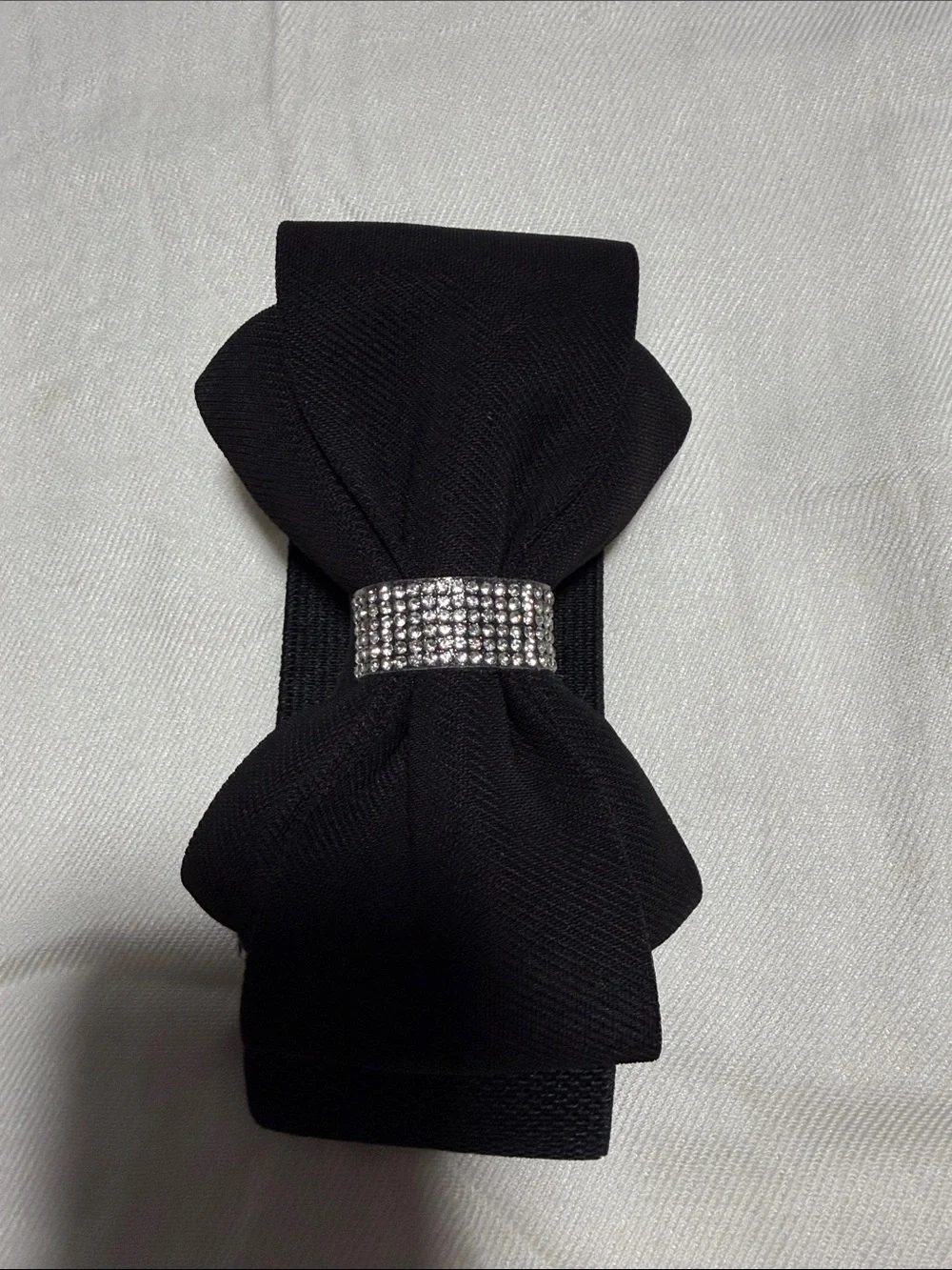Black Bow Hair Elastic with Rhinestone Band
